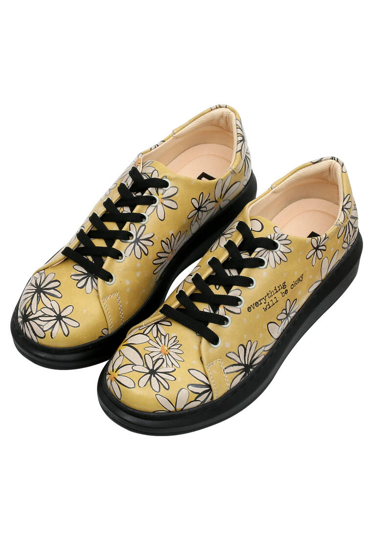Kadın Vegan Deri Sarı Sneakers - Everything will be Okay Tasarım