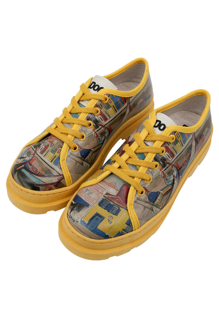 Kadın Vegan Deri Sarı Sneakers - Sunsets and Silhouettes Tasarım