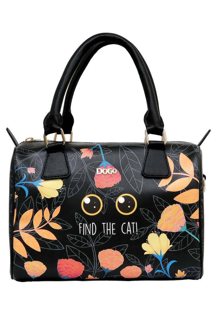 Kadın Vegan Deri Siyah El Çantası - Find the Cat Tasarım