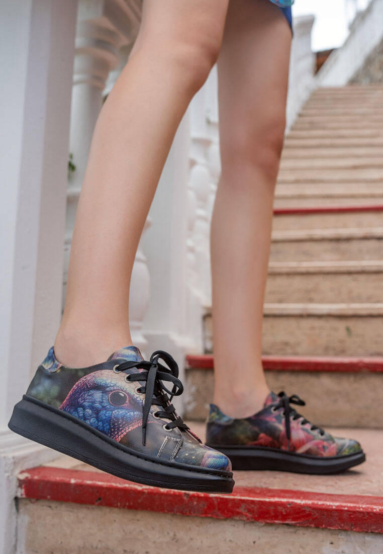Kadın Vegan Deri Siyah Sneakers - Magnificent Tasarım