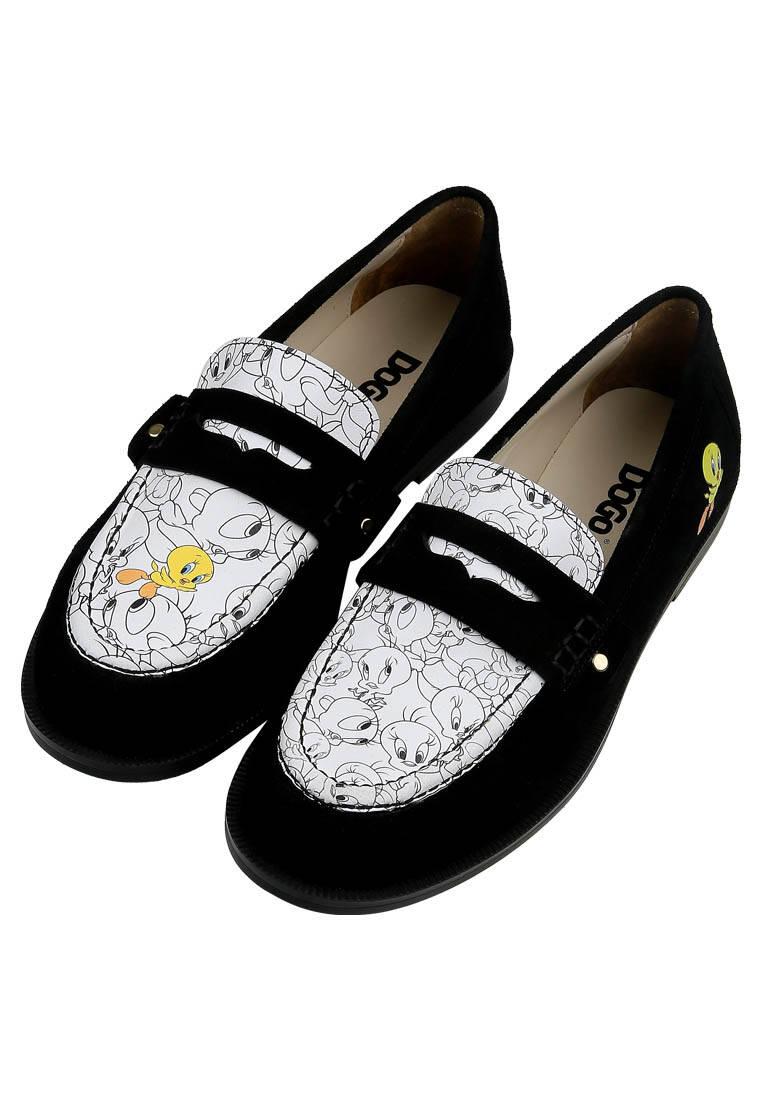 Kadın Vegan Deri Siyah Loafer - Warner Bros Looney Tunes Tweety Tasarım