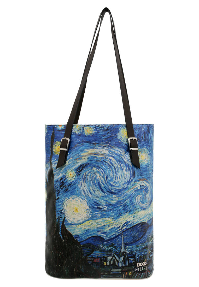Kadın Vegan Deri Siyah Omuz Çantası - Vincent Van Gogh Starry Dream Muse Tasarım