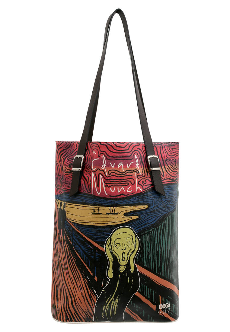 Kadın Vegan Deri Siyah Omuz Çantası - Edvard Munch The Scream Muse Tasarım
