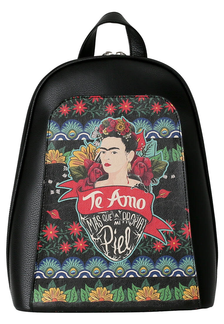 Kadın Vegan Deri Siyah Sırt Çantası - Fkl Frida Kahlo Te Amo Tasarım