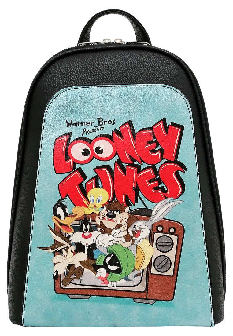 Kadın Vegan Deri Siyah Sırt Çantası - Warner Bros Looney Tunes The Toon Parade Tasarım