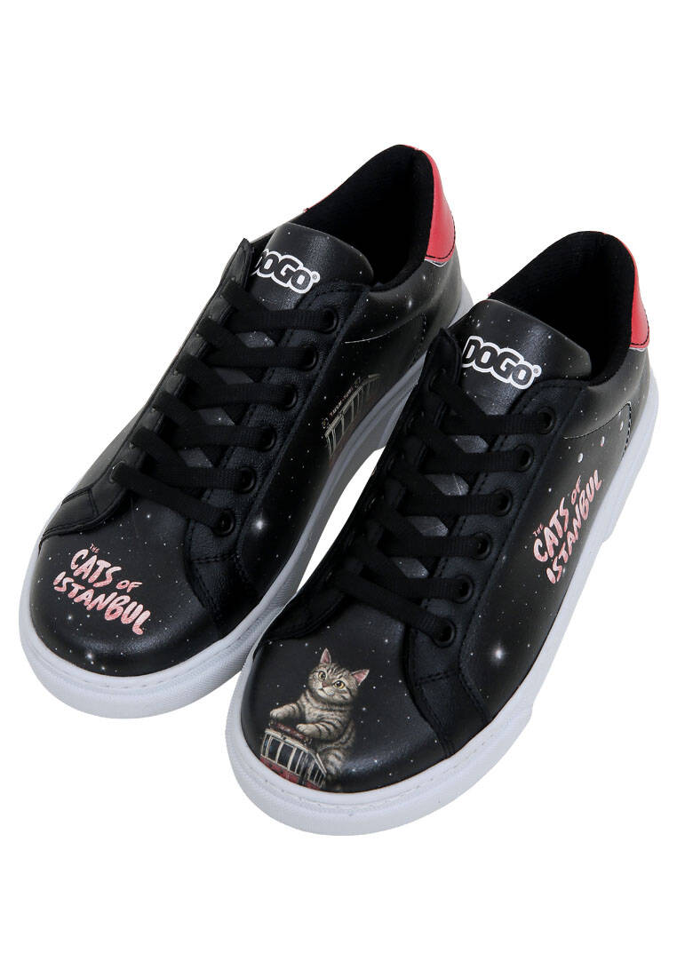 Kadın Vegan Deri Siyah Sneakers - Paws on Taksim Tasarım