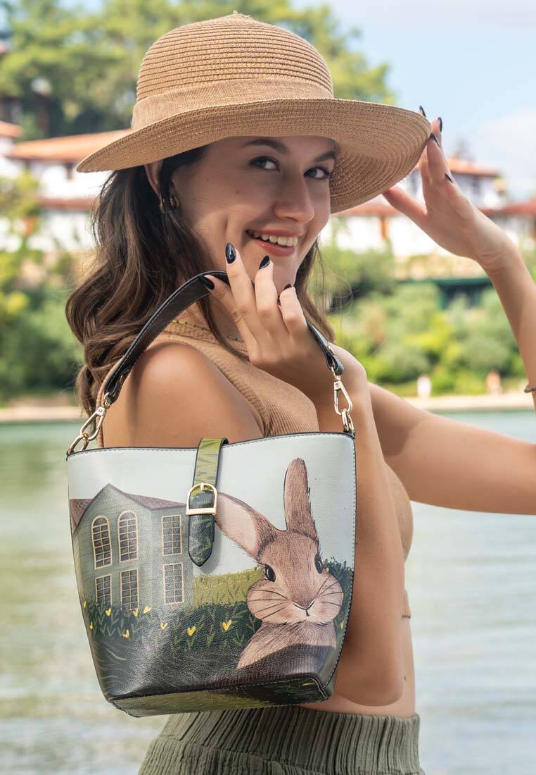 Kadın Vegan Deri Yeşil El Çantası - Going On An Adventure Tasarım