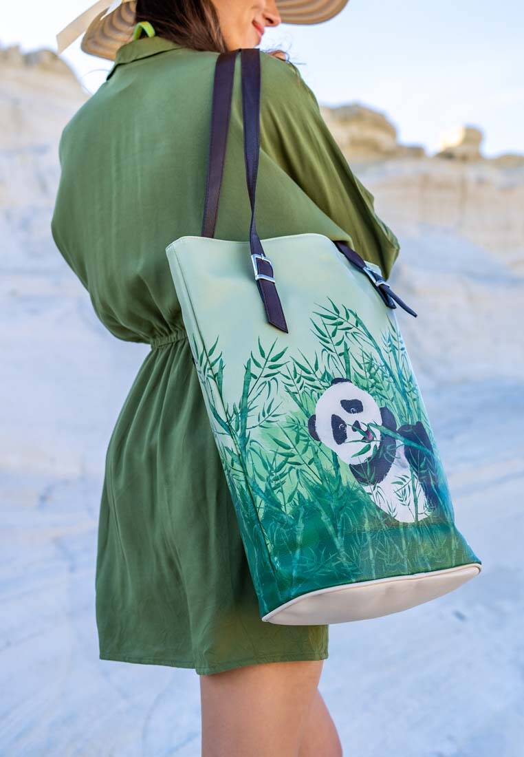 Kadın Vegan Deri Yeşil Omuz Çantası - Bamboo Lover Tasarım