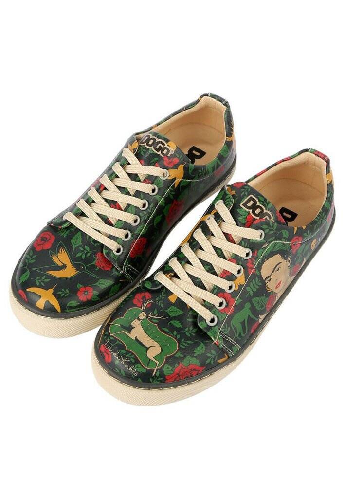 Kadın Vegan Deri Yeşil Sneakers - Arrows Frida Kahlo Tasarım