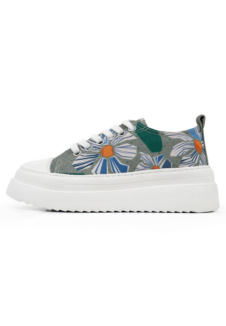 Kadın Vegan Gri Kalın Taban Sneakers - Origami Bloom Tasarım