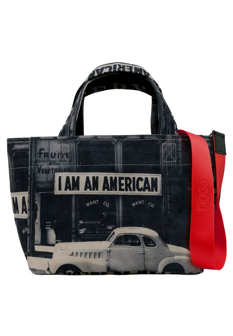 Kadın Vegan Gri Medium Tote Bag -  I Am An American Tasarım