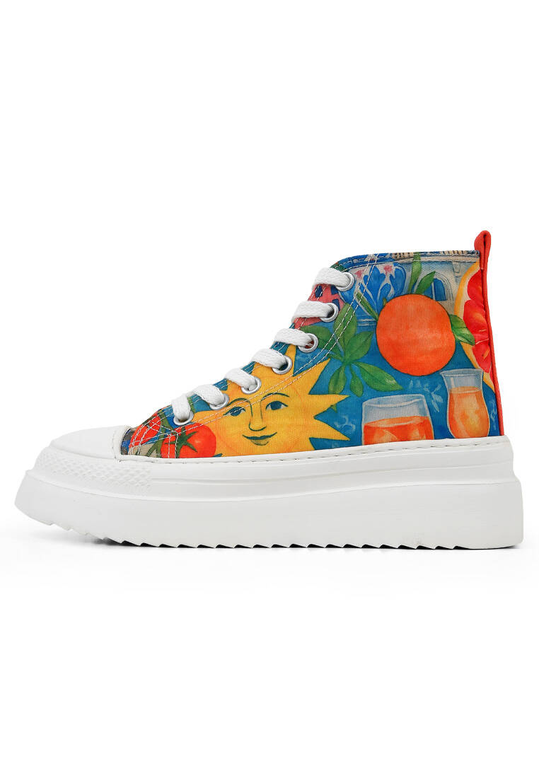 Kadın Vegan Çok Renkli Kalın Taban High Sneakers - Summer of Santorini Tasarım