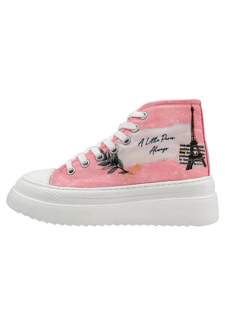 Kadın Vegan Pembe Kalın Taban High Sneakers - A Little Paris Always Tasarım
