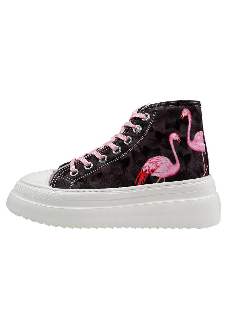 Kadın Vegan Kahverengi Kalın Taban High Sneakers - Brown Tropical Tasarım