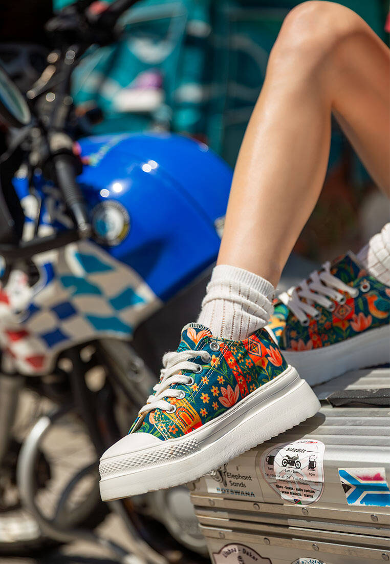 Kadın Vegan Çok Renkli Kalın Taban Sneakers - Garden Birds Tasarım
