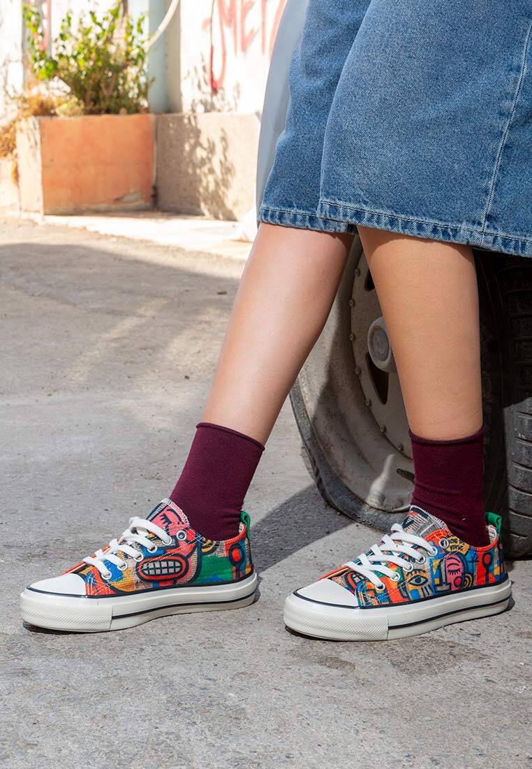 Kadın Vegan Kırmızı Sneakers - Mad Face Tasarım