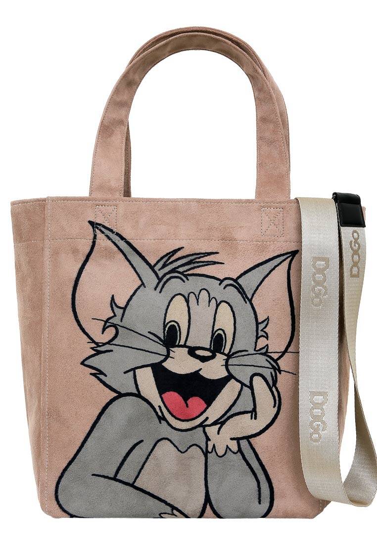 Kadın Vegan Krem Large Tote Bag - Warner Bros Smiles and Whiskers Tasarım