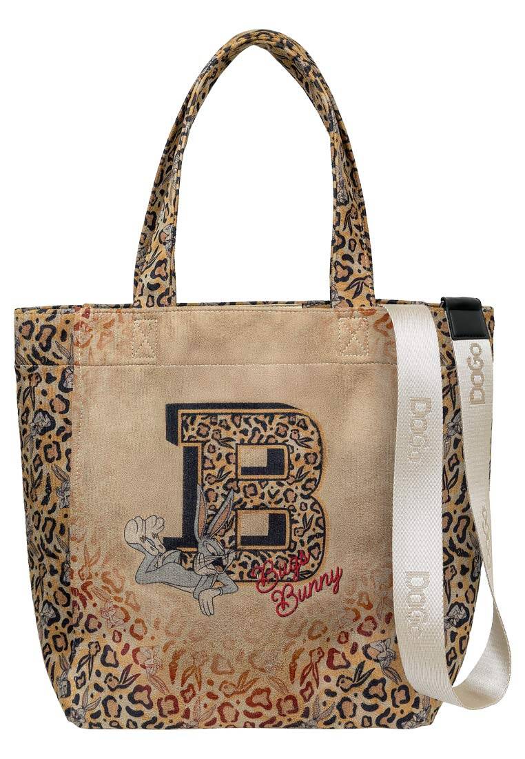 Kadın Vegan Krem Leopar Large Tote Bag - Warner Bros Looney Tunes Leopard Bugs Bunny Tasarım