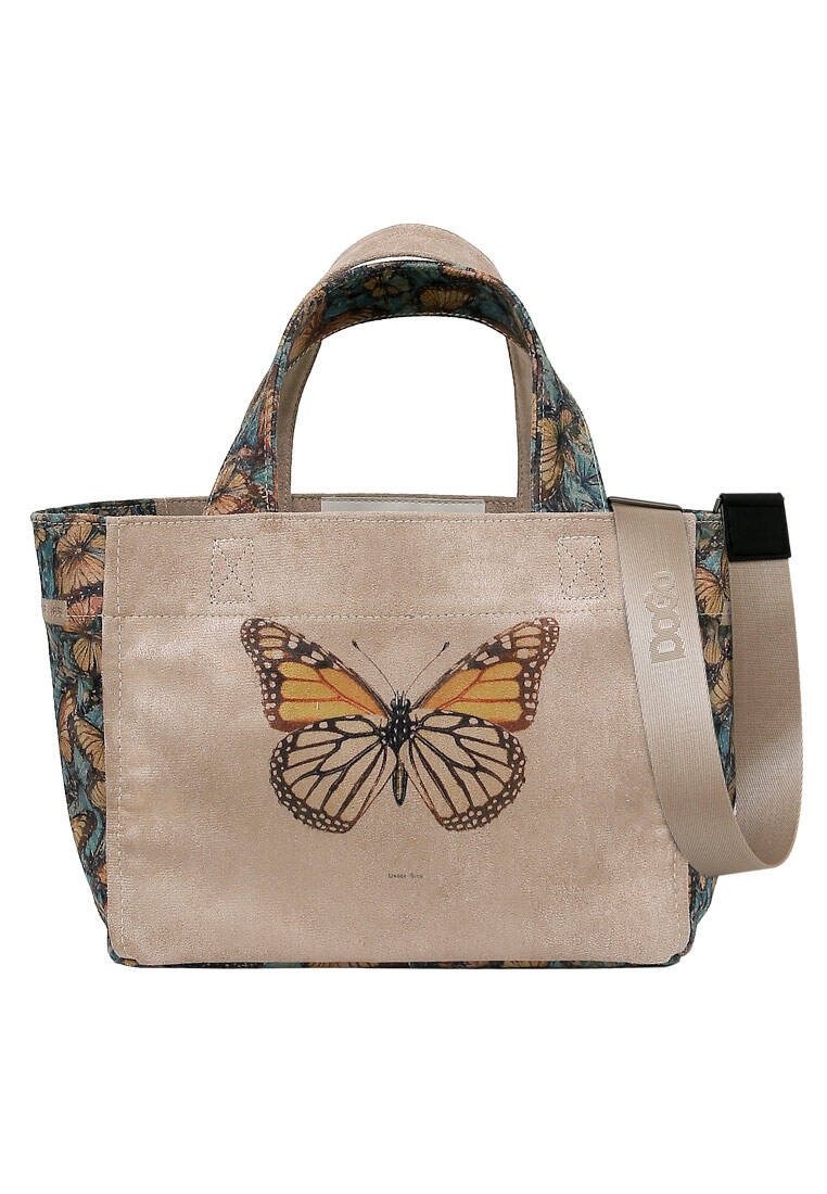 Kadın Vegan Krem Medium Tote Bag - Moths and Butterflies Tasarım