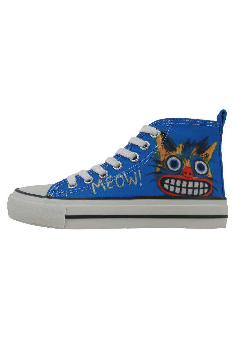 Kadın Vegan Mavi High Sneakers - Meow Attack Tasarım
