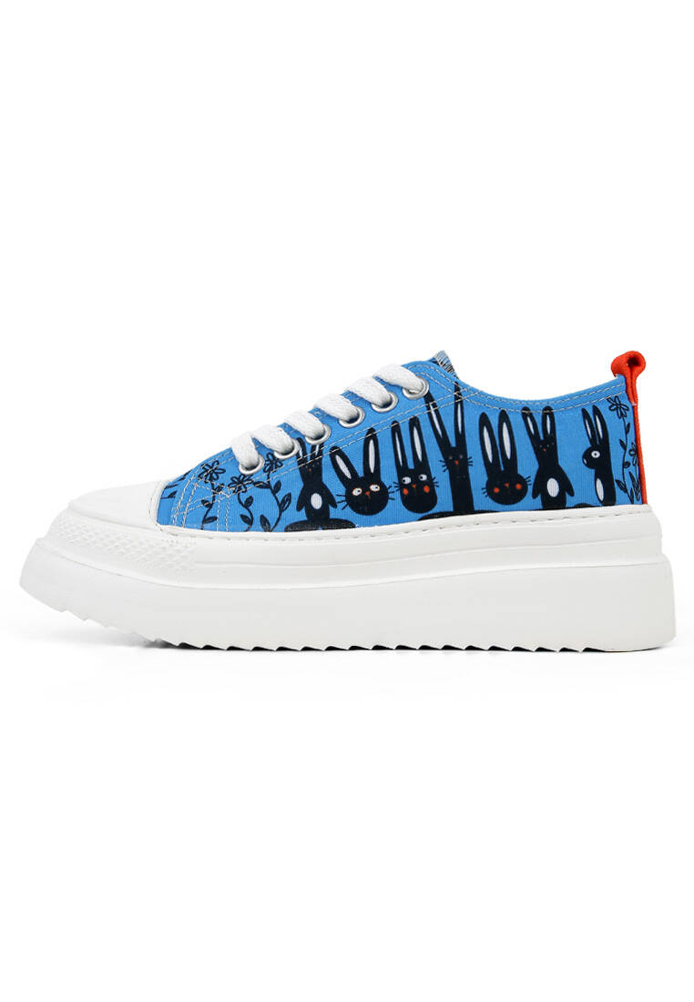 Kadın Vegan Mavi Kalın Taban Sneakers - Line of Rabbits Tasarım