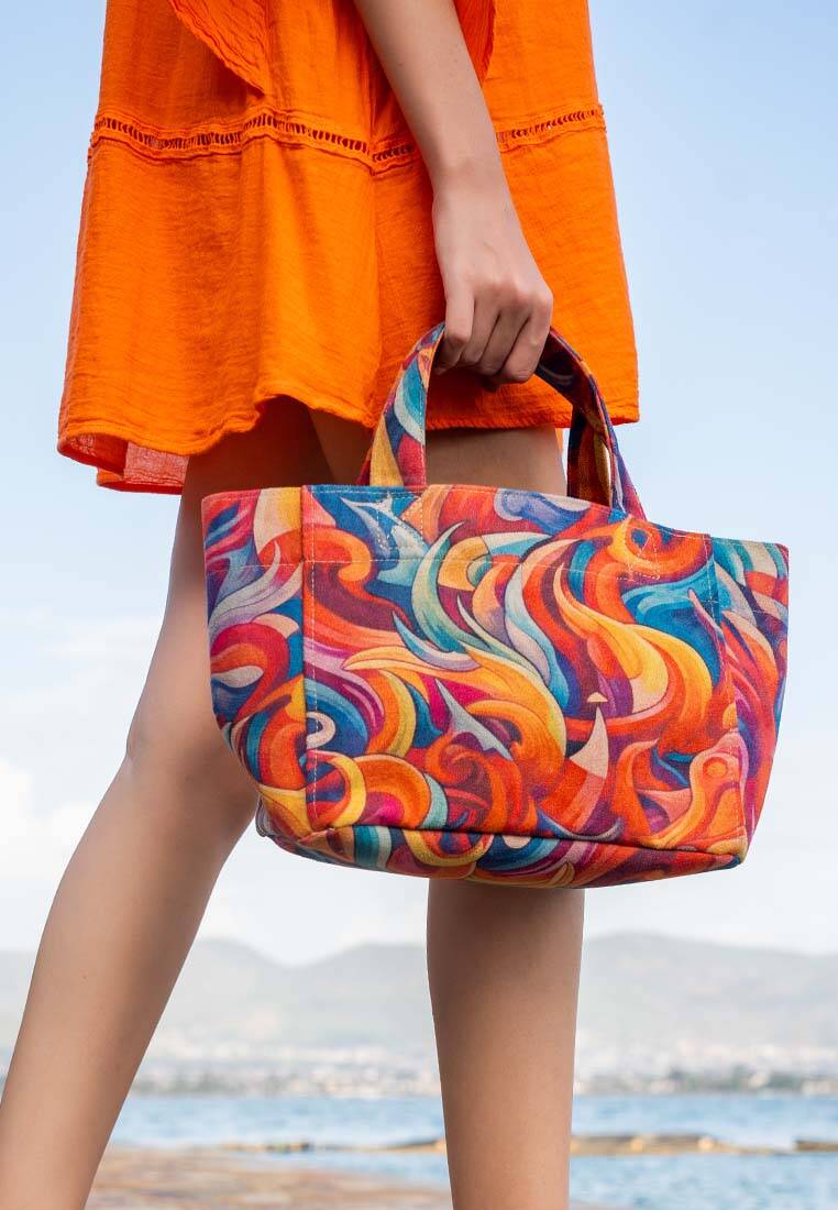 Kadın Vegan Mavi Medium Tote Bag - Spirals Of Colour Tasarım