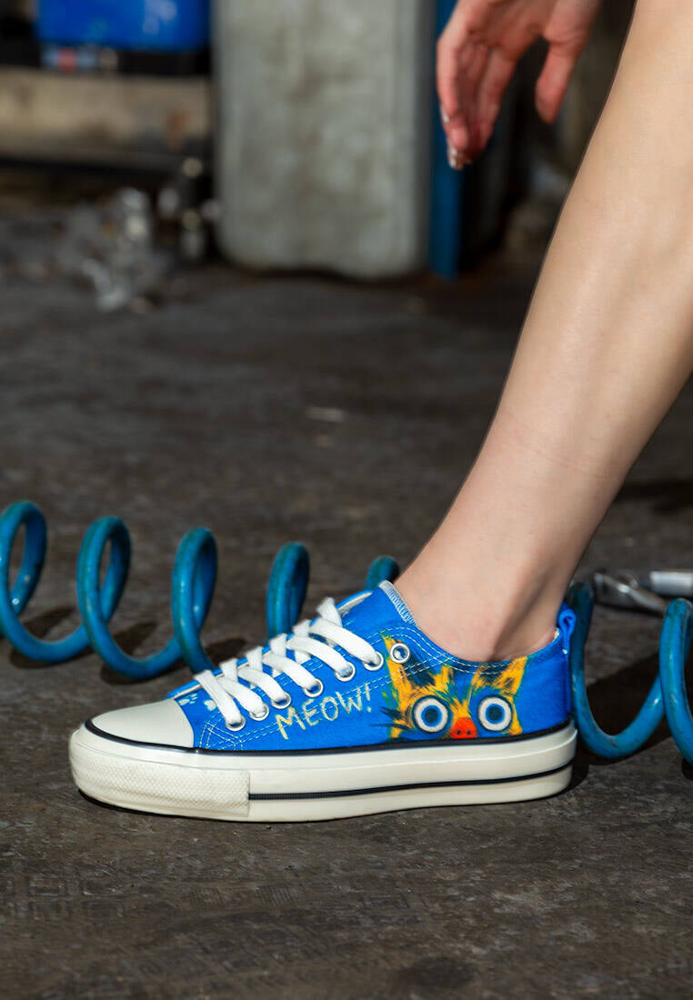 Kadın Vegan Mavi Sneakers - Meow Attack Tasarım