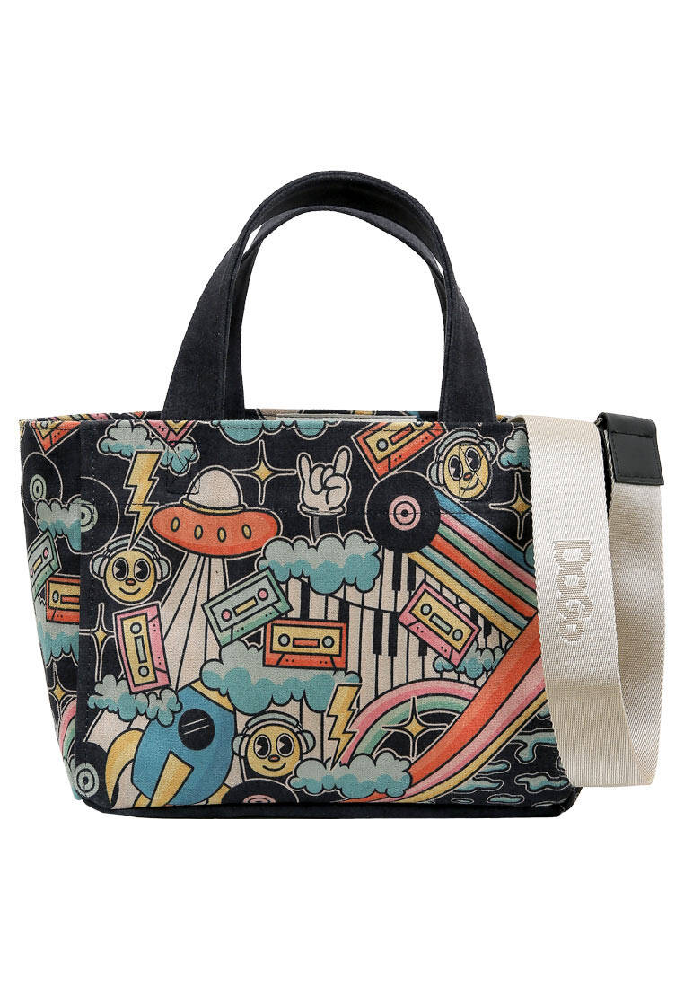 Kadın Vegan Siyah Medium Tote Bag - Stay Groovy Tasarım