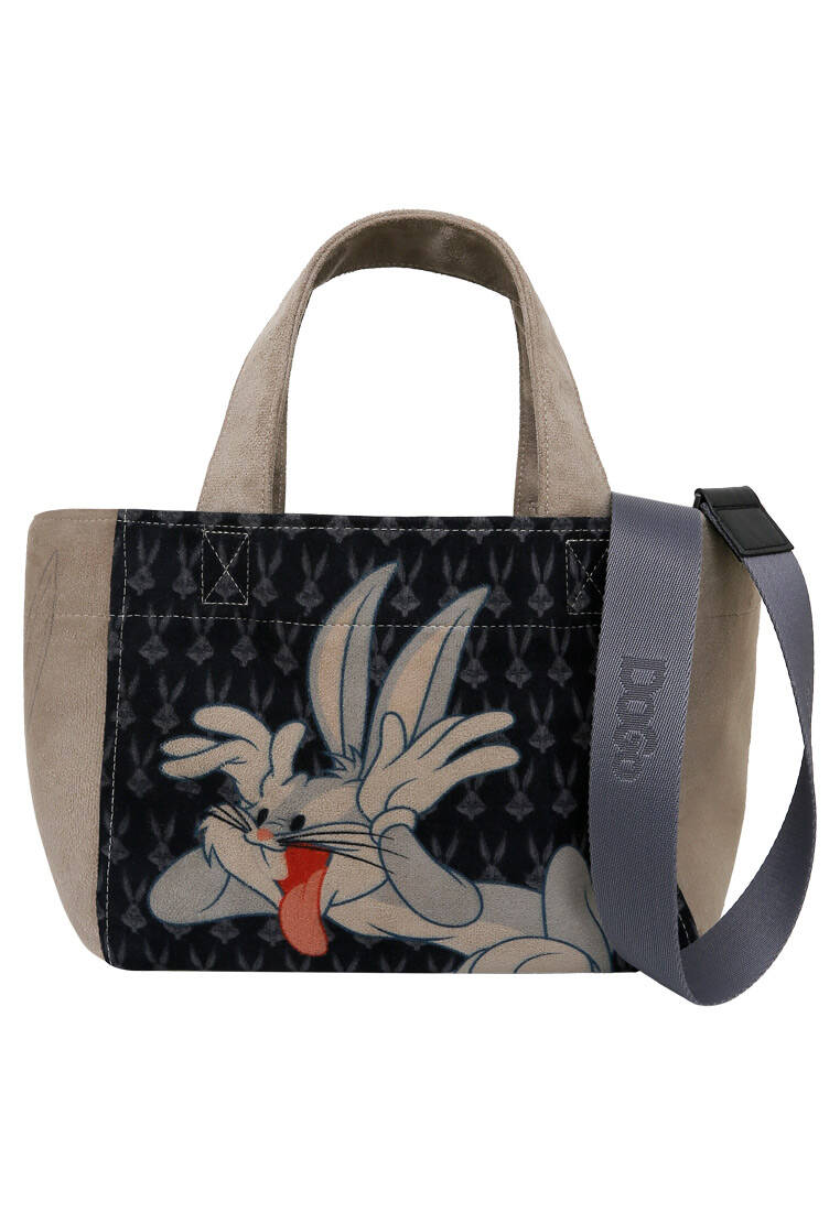 Kadın Vegan Siyah Medium Tote Bag - Warner Bros Bugs Bunny Playful Bugs Tasarım