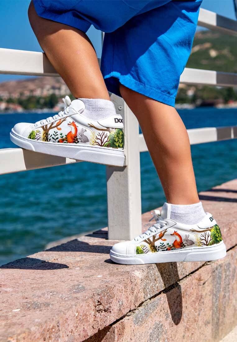 Unisex Çocuk Vegan Deri Beyaz Sneakers - Better Together Tasarım