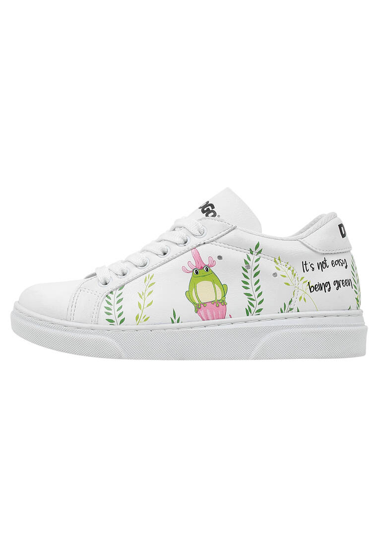 Unisex Çocuk Vegan Deri Beyaz Sneakers - It's Not Easy Being Green Tasarım
