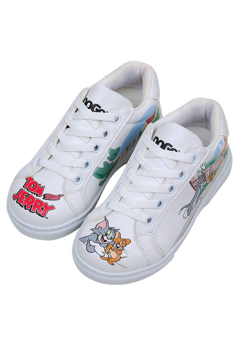 Unisex Çocuk Vegan Deri Beyaz Sneakers - Warner Bros Tom ve Jerry Together-and-Apart Tasarım