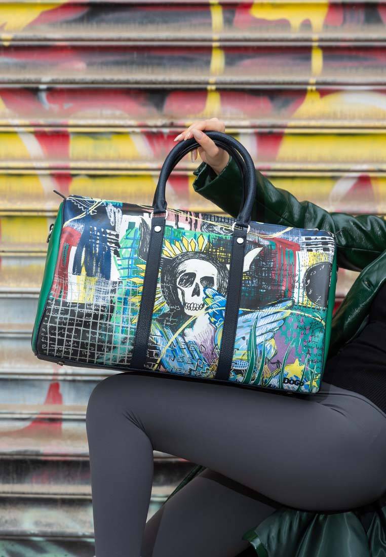 Unisex Vegan Deri Siyah Seyahat Çantası - I Need Art Tasarım