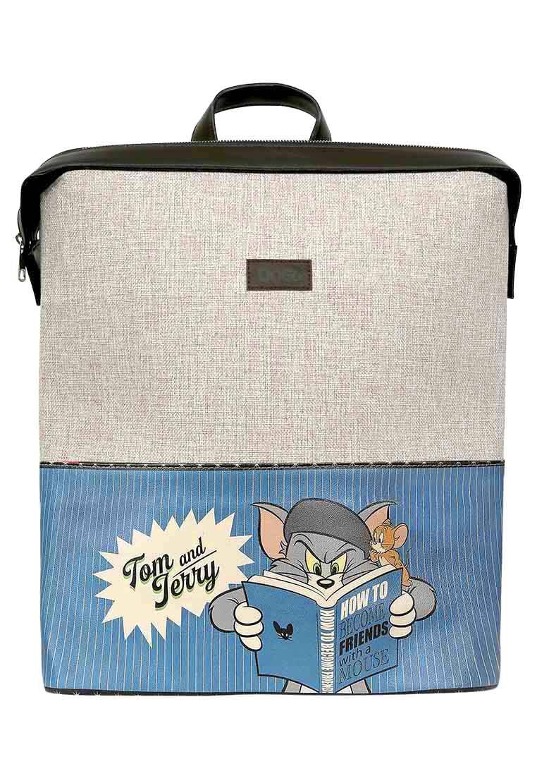 Unisex Vegan Gri Sırt Çantası - Warner Bros Tom ve Jerry Friends with a Mouse Tasarım