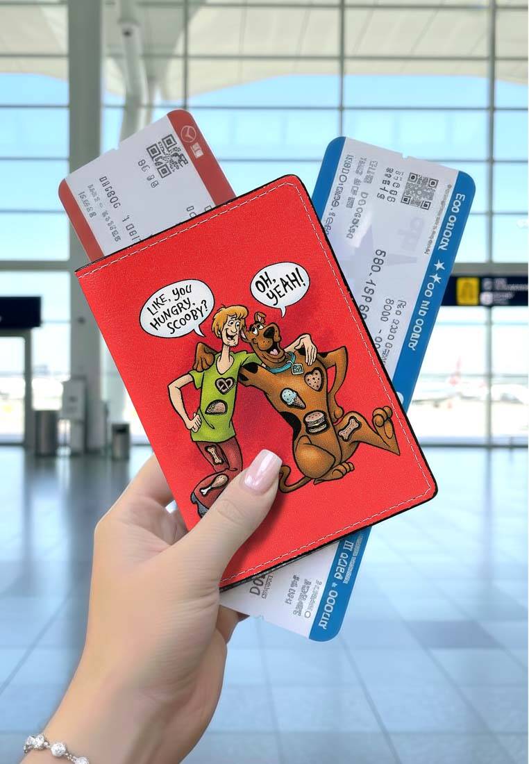 Unisex Vegan Kırmızı Pasaportluk - Warner Bros Hungry Doo Scooby Doo Tasarım