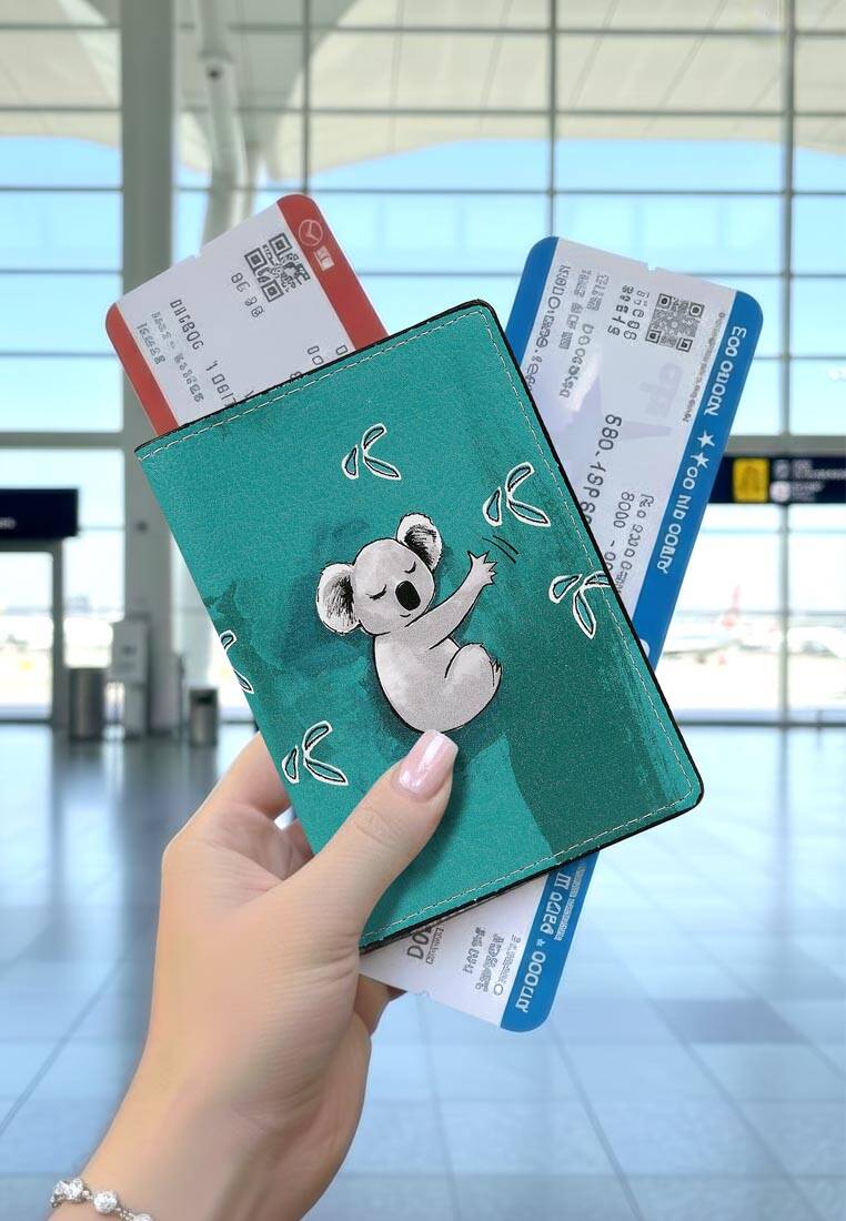 Unisex Vegan Turkuaz Pasaportluk - Koala Hug Tasarım