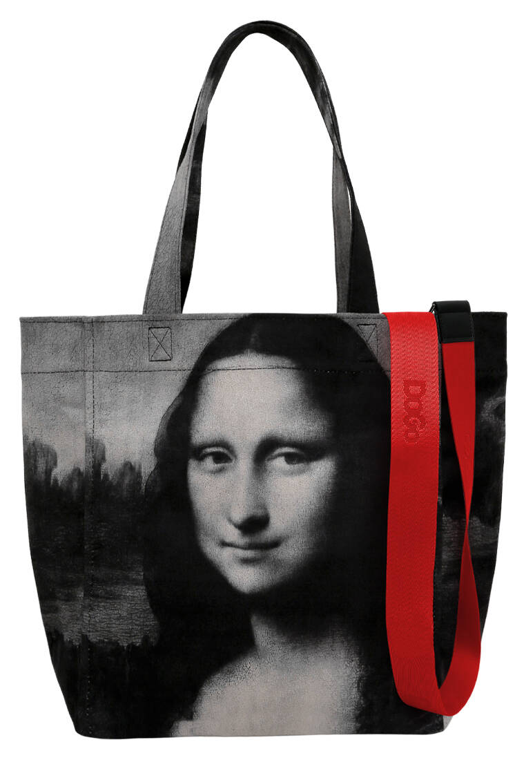 Kadın Vegan Siyah Large Tote Bag - Mona Lisa Bw Tasarım