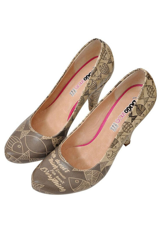 Women Vegan Leather Beige High Heels Fish Knows Design DOGO Store