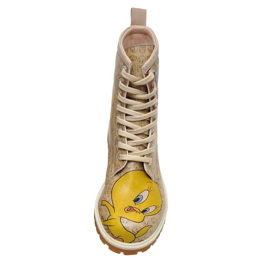 Women Vegan Leather Beige Long Boots - Warner Bros Tweety