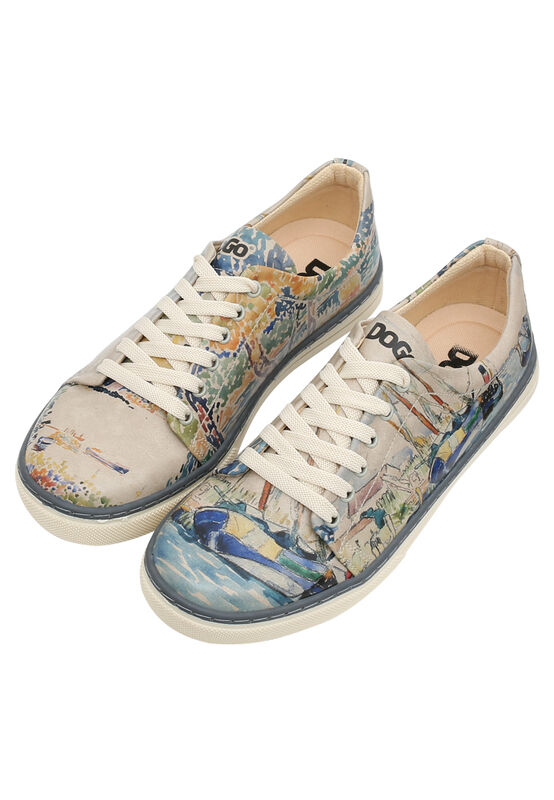 Women Vegan Leather Beige Sneakers Watercolor and Sailors Design DOGO  Store