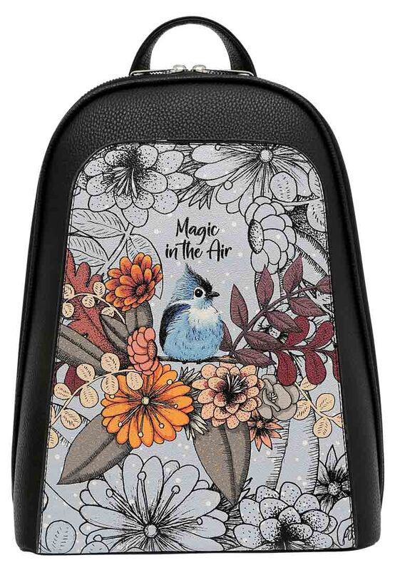 Women Vegan Leather Black Backpack Magic in the Air Design