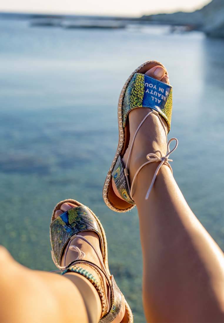 Women Vegan Leather Blue Lace Up Sandals - All Beauty is in