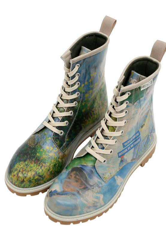 Women Vegan Leather Blue Long Boots Claude Monet Woman With a Parasol  Muse Design