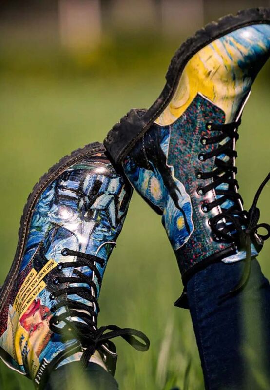 Women Vegan Leather Blue Long Boots - Vincent van Gogh The