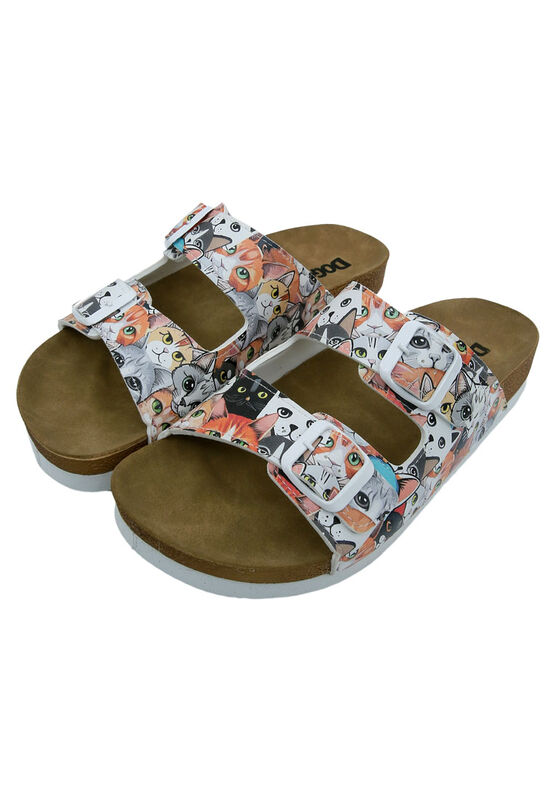 Women Vegan Leather Blue Slippers Cat Audience Design