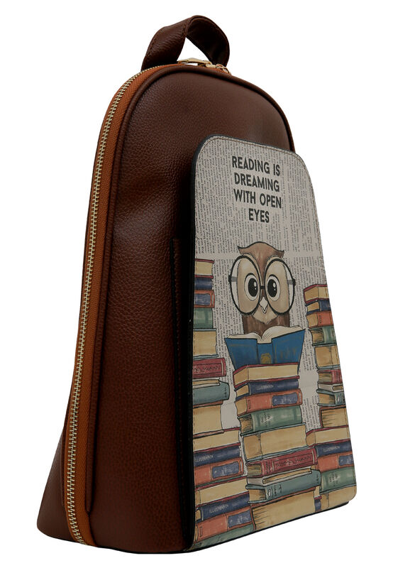Women Vegan Leather Brown Backpack The Wise Owl Design