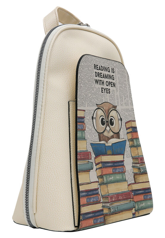Women Vegan Leather Cream Backpack The Wise Owl Design