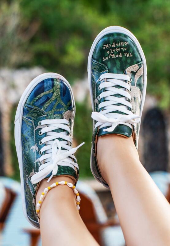 Women Vegan Leather Green Sneakers The Forest Always Whispers Design  DOGO Store