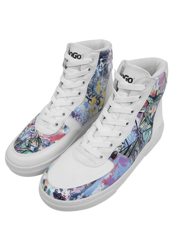 Women Vegan Leather White High Top Sneakers - New York State