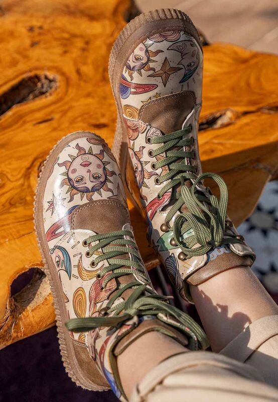 Women Vegan Leather Khaki Long Boots Dreams For Dreamers Design